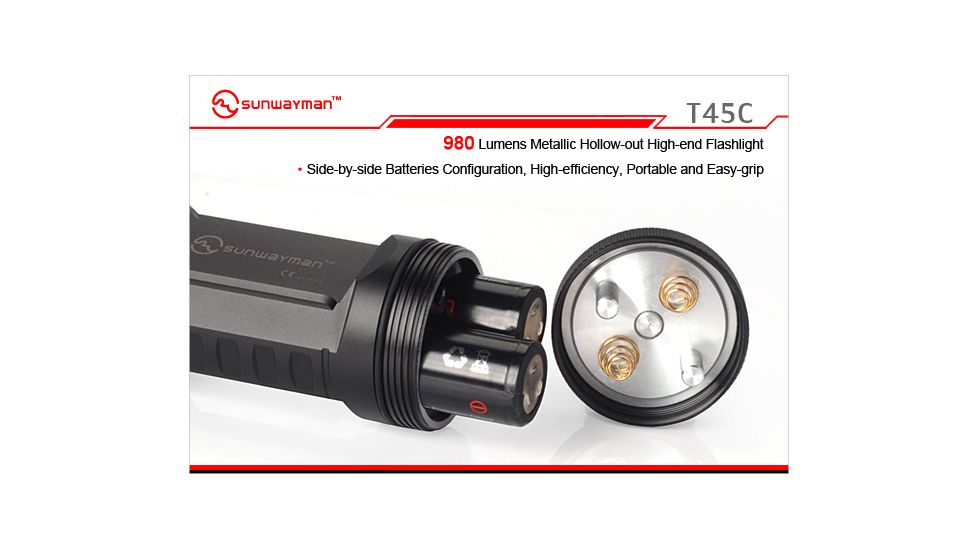 Sunwayman T45C Metallic Hollow-out Torch LED Flashlight with 980 Lumens SUNWAYMAN-T45C-XML2