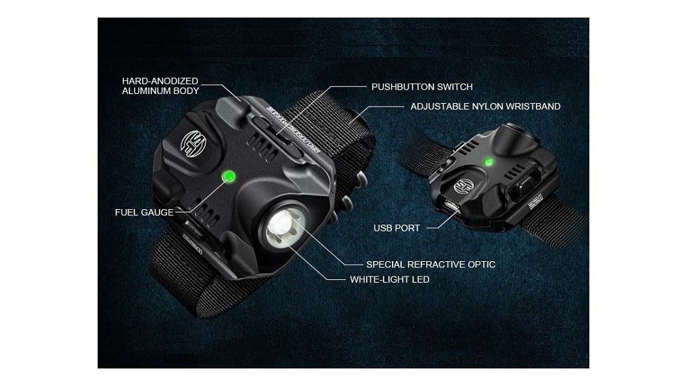 SureFire 2211 WristLight Rechargeable Wristlight, 300 Lumens Flashlight, Black 2211-B-BK