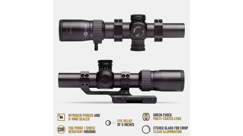 Tacticon Armament Falcon V2 1-4x24mm 30mm Tube Second Focal Plane LPVO Rifle Scope, Illuminated Mil-Dot Reticle, Black, FALCV214X24