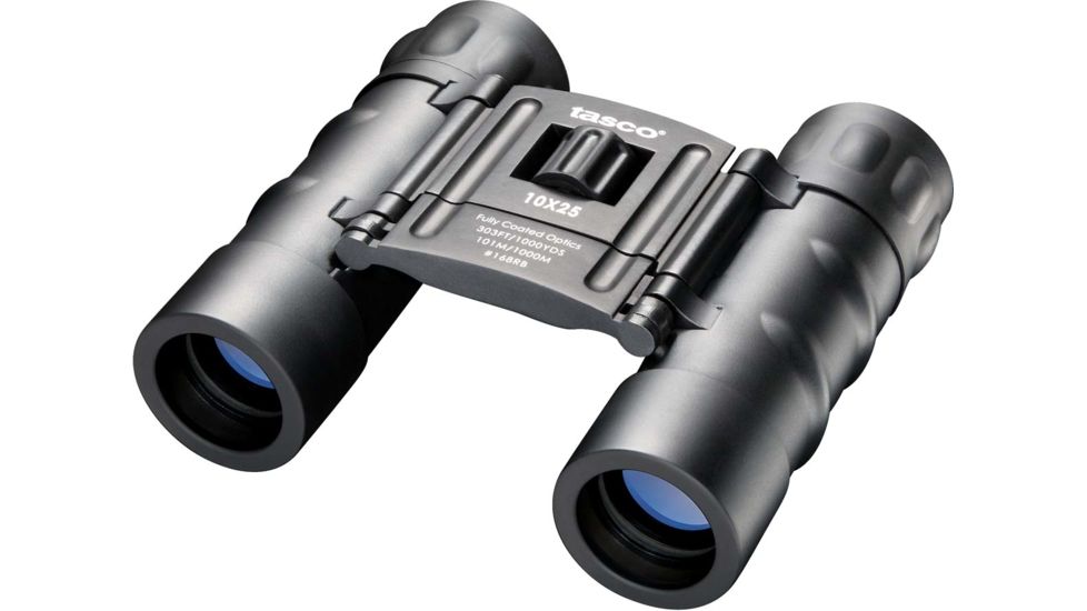 Tasco Essential 10x25 Roof Prism Water Resistant Binoculars, Black, Box Pack - 168RB