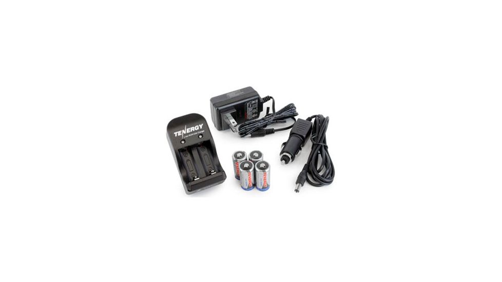 Tenergy RCR123A 3.0V 600mAh Li-Ion Rechargeable Batteries,Silver,Pack of 4 w/Smart Charger,AC,Car Adapters, 30273