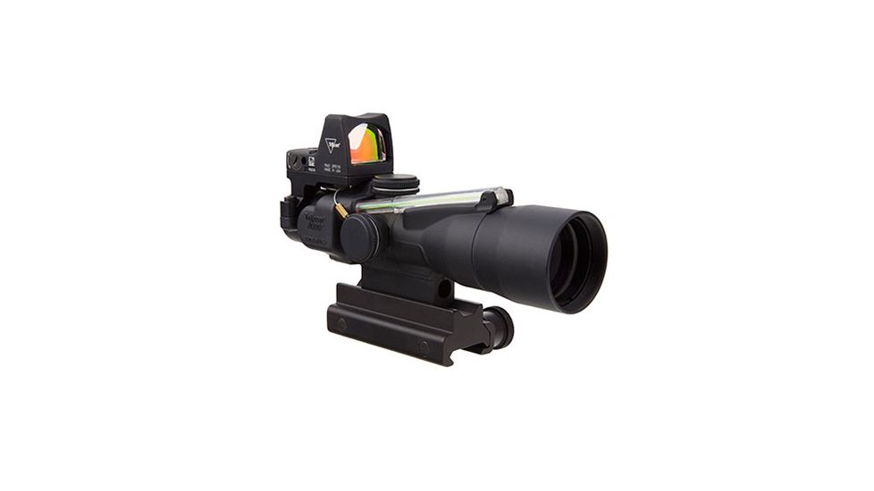 Trijicon 3x30 Compact ACOG Rifle Scope, Dual Illuminated Green Horseshoe Ballistic Reticle w/ Colt Knob Thumbscrew Mount &amp; LED 3.25 MOA Red Dot RMR Type 2, Black, 400311