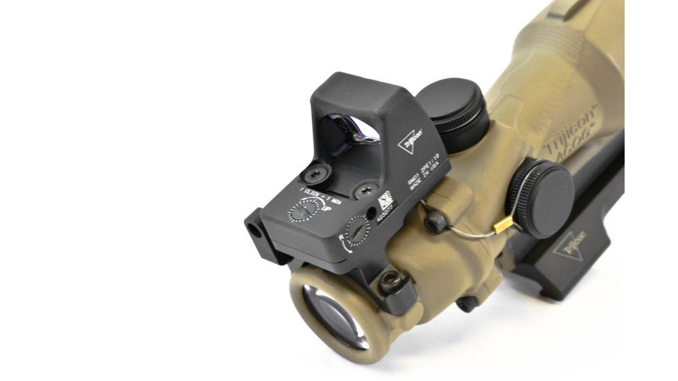 Trijicon 4x32 ACOG ECOS, Center Illuminated Amber Crosshair 5.56 Reticle w/ Backup Iron Sights, Quick Release Mount &amp; LED 3.25 MOA Red Dot RMR Type 2, Cerakote FDE, 100555