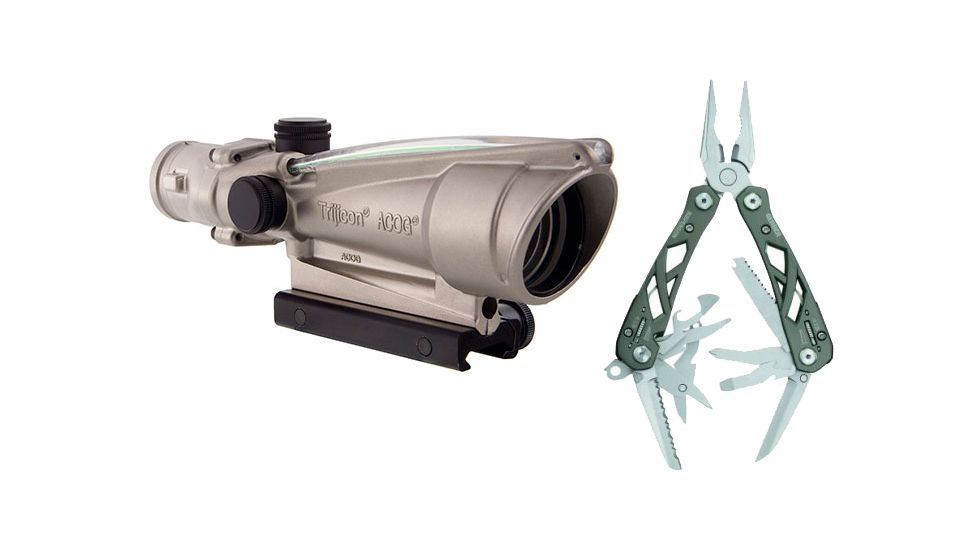 Trijicon ACOG 3.5x35 Nickel Boron Dual Illum. Green Chevron .223 Ball. Reticle w/ TA51 Mount TA11-C-100201 w/ Gerber Suspension Multi-Plier w/ Open Frame Design 1473