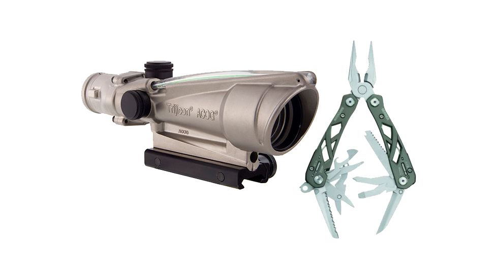 Trijicon ACOG 3.5x35 Nickel Boron Dual Illum. Green Horseshoe Dot .223 Ball. Reticle w/ TA51 Mount TA11-D-100203 w/ Gerber Suspension Multi-Plier w/ Open Frame Design 1473