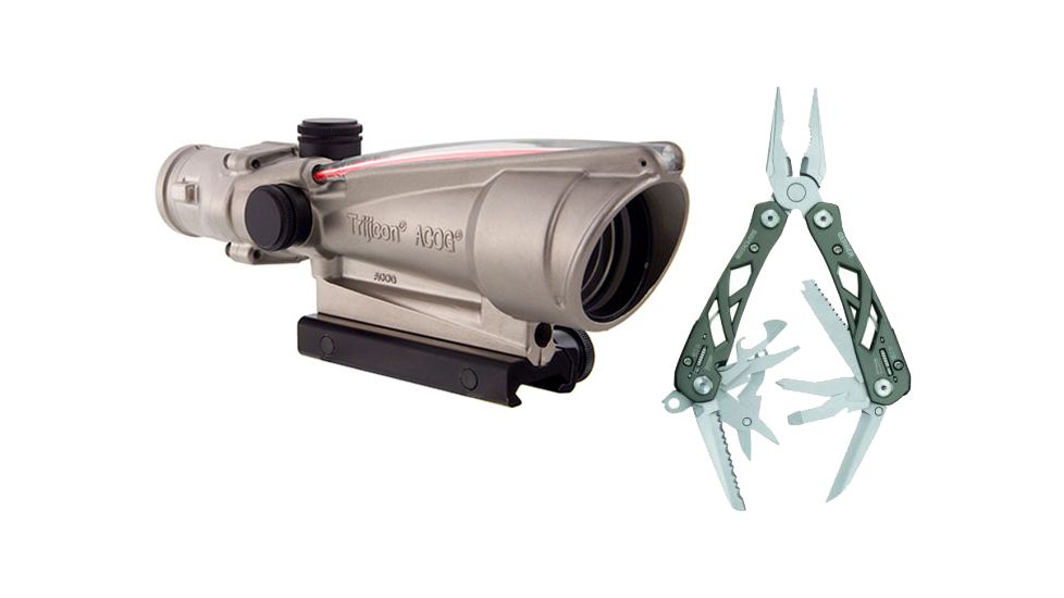 Trijicon ACOG 3.5x35 Nickel Boron Dual Illum. Red Crosshair .223 Ball. Reticle w/ TA51 Mount TA11-D-100204 w/ Gerber Suspension Multi-Plier w/ Open Frame Design 1473
