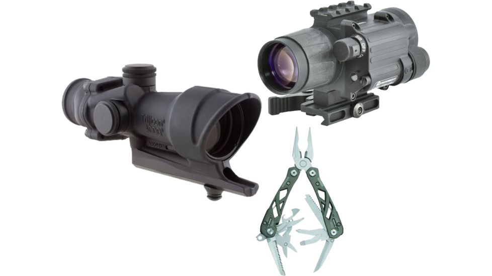 Trijicon ACOG 4x32 Scope w/Full Line Red Illumination Reticle with Armasight Gen 2+ Day/Night Vision Clip-On System and FREE Gerber Suspension Multi-Plier