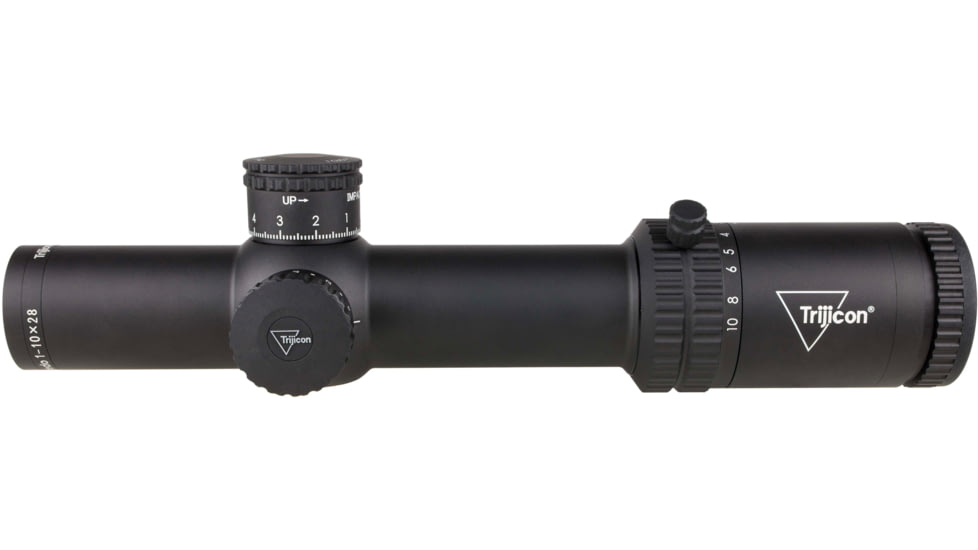 Trijicon Credo 1-10x28mm First Focal Plane 34mm Tube Riflescope w/Red/Green MRAD Segmented Circle Enhanced, Matte Finish, Exposed Elevation Adjuster w/Return to Zero Feature, Black, 2900050