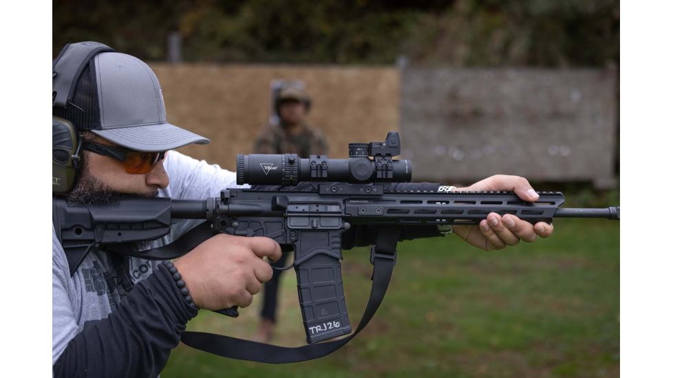 Trijicon Credo 1-10x28mm First Focal Plane 34mm Tube Riflescope w/Red/Green MRAD Segmented Circle Enhanced, Matte Finish, Exposed Elevation Adjuster w/Return to Zero Feature, Black, 2900050