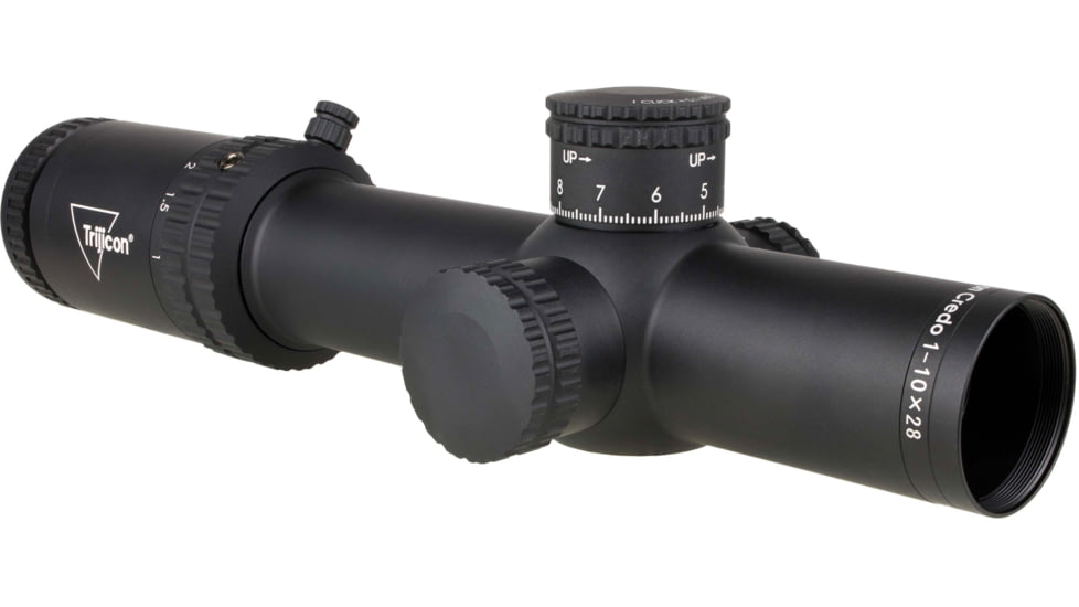 Trijicon Credo 1-10x28mm First Focal Plane 34mm Tube Riflescope w/Red/Green MRAD Segmented Circle Enhanced, Matte Finish, Exposed Elevation Adjuster w/Return to Zero Feature, Black, 2900050