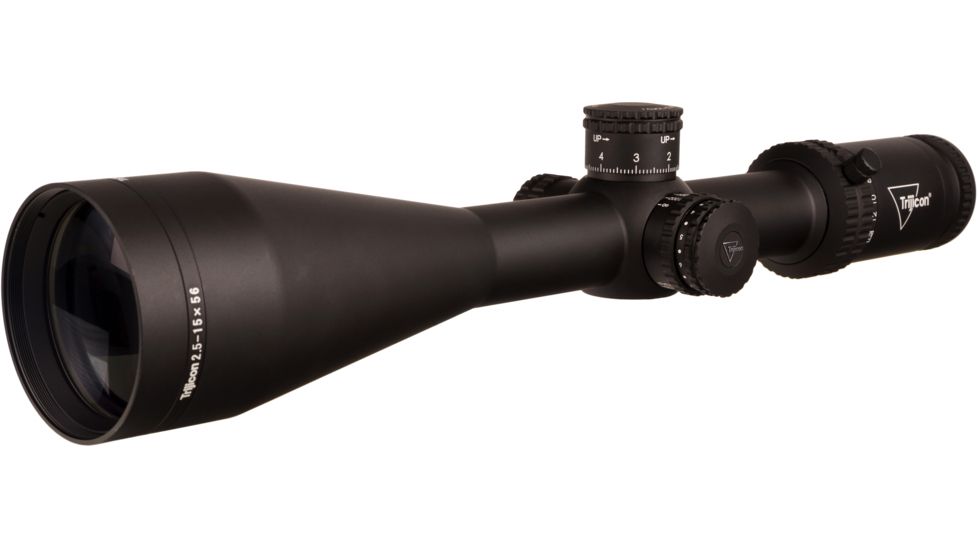 Trijicon Credo CR1556 Rifle Scope, 2.5-15x 56 mm Objective, 30 mm Tube, Second Focal Plane Illuminated Red MRAD Center Dot Reticle, Matte, Black, 2900036
