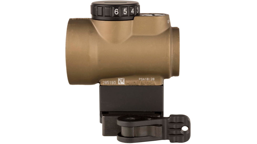 Trijicon OPMOD MRO 1x25mm Red Dot Sight, 2 MOA Green Dot Reticle, w/Lower 1/3 Co-Witness Levered Quick Release Mount AC32084, Angled Glass, Coyote Brown, 2200100