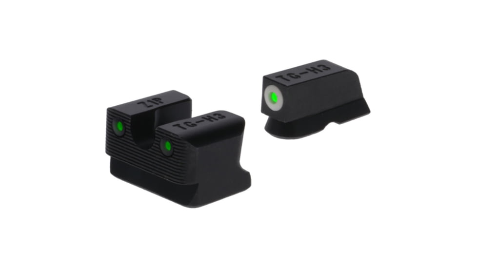 TruGlo Tritium Pro Night Sight Set, Canik MC9, Green Glow/White Ring Front and Green/Black Rear, Black, TG-TG231K3W