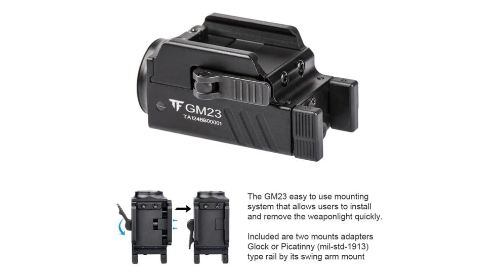 TrustFire GM23 Quick Release Li-Polymer Rechargeable CREE XP-L HI LED Sub-Compact Pistol Light, 800 Lumens, Black, GM23