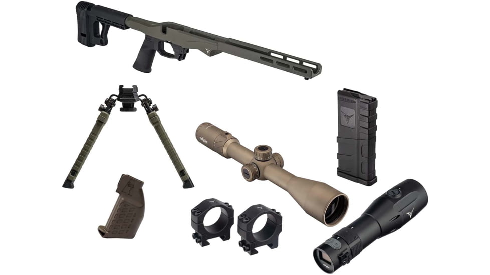 TRYBE Defense Savage Model 10 Short Action Chassis System, TRYBE Optics 6-24x50mm Rifle Scope, TRYBE Optics Rangefinder