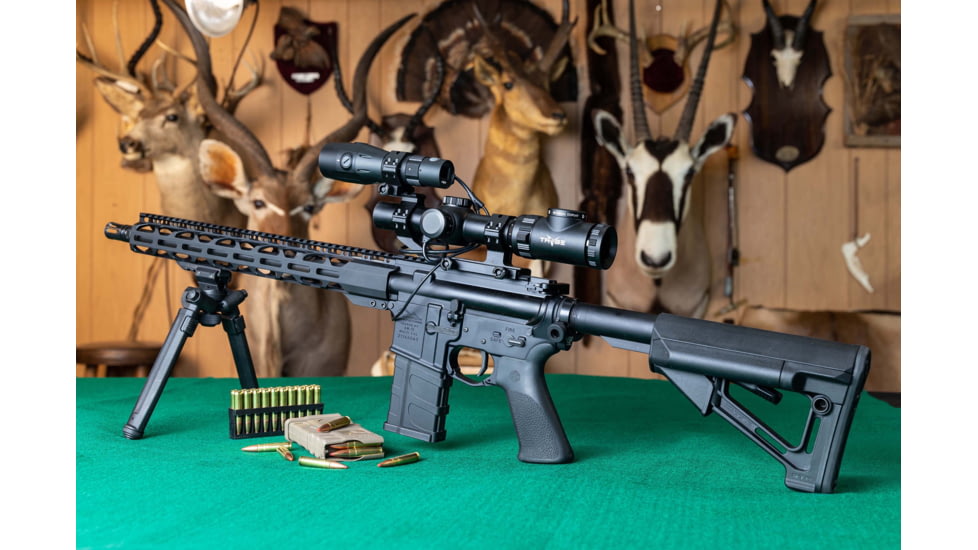 TRYBE Optics 1-8x24mm Smart Rifle Scope, TRYBE Optics Rangefinder, Magpul Bipod, STR MIL-SPEC Carbine Stock, MDT G2 M-LOK Forend Weight