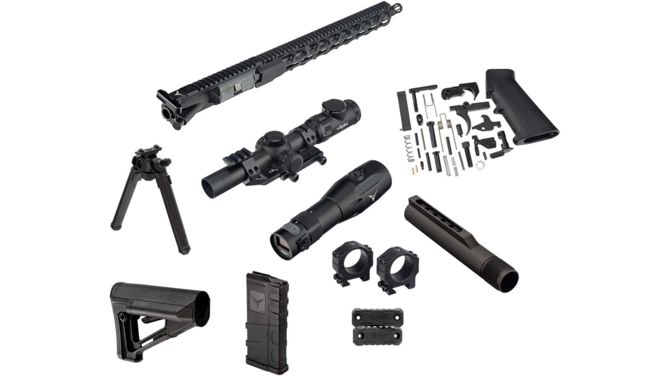 TRYBE Optics 1-8x24mm Smart Rifle Scope, TRYBE Optics Rangefinder, Magpul Bipod, STR MIL-SPEC Carbine Stock, MDT G2 M-LOK Forend Weight