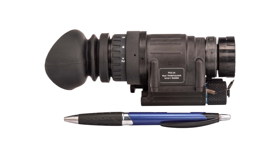 TRYBE Optics PVS-14 1x Night Vision Monocular, Gen 3, White Phosphor, Min 1600 FOM, 64-81 lp/mm, High Performance, Black, TRYBEPVS14WHR
