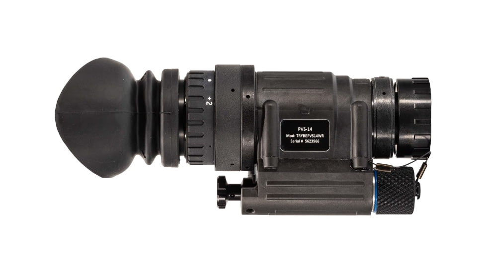 TRYBE Optics PVS-14 1x Night Vision Monocular, Gen 3, White Phosphor, Min 1600 FOM, 64-81 lp/mm, High Performance, Black, TRYBEPVS14WHR