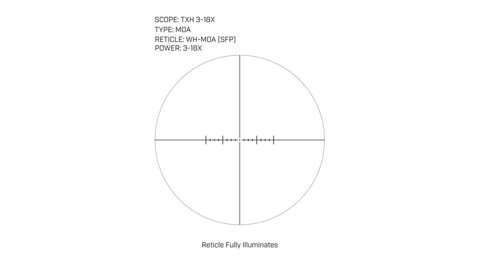 U.S. Optics 3-18x50mm TXH Riflescope, Second Focal Plane, 34mm Tube, Red WH-MOA Reticle, Matte Black, Medium, TXH 3-18X WH-MOA