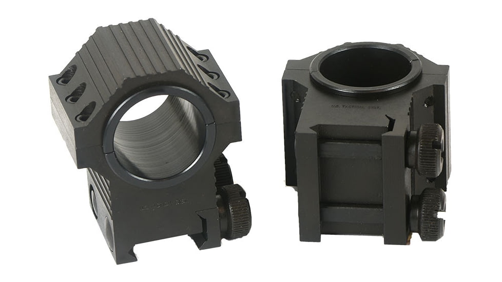 Kensight USTS Double Width Steel Scope Rings, 1.270in High Profile, Ribbed, Black, 660-644
