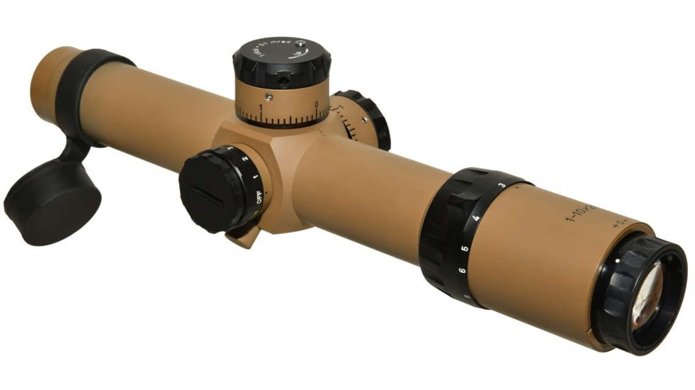 Valdada LTS-2 Rifle Scope, 1-10x26, 35mm Tube, First Focal Plane, Mil/Mil, Circle Dot X1 Illum, Desert Sand, VAL-Tac scope 12