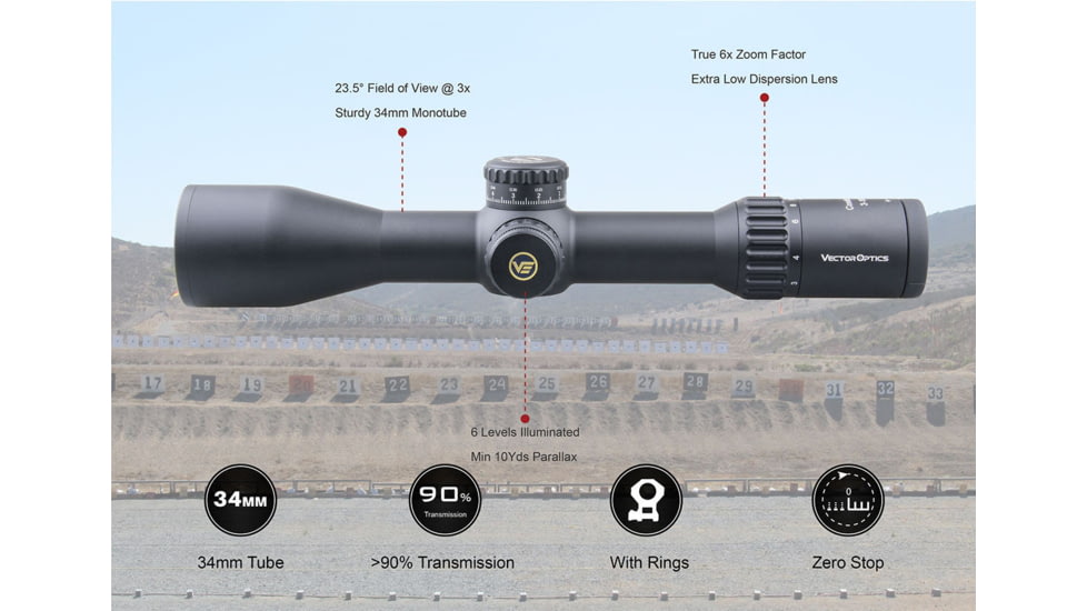 Vector Optics Continental 3-18x50mm Rifle Scope, 34mm , FFP, Etched Glass VCT-34FFP, Nitrogen Purged, Black, SCFF-28
