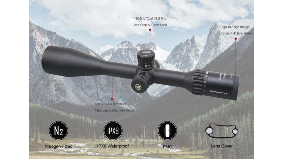 Vector Optics Continental x6 5-30x56 Zero Stop Tactical Riflescope, 30mm Tube, Second Focal Plane, 0192687270415