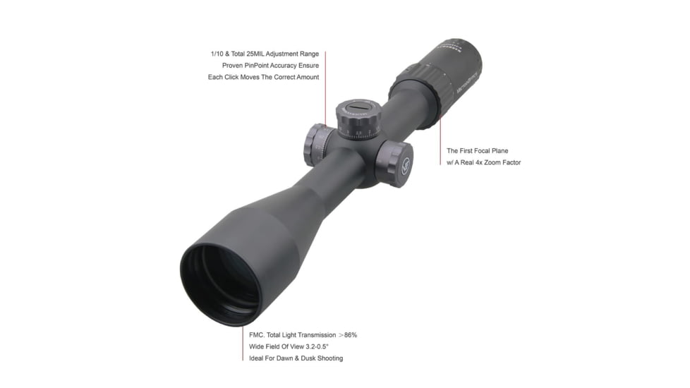 Vector Optics Marksman Rifle Scope, 6-26x50mm, First Focal Plane, 30mm Tube, VPA-MF Non-Illuminated Reticle, 6061-T6, Matte/ Dark Silver Finish, Black, SCFF-26