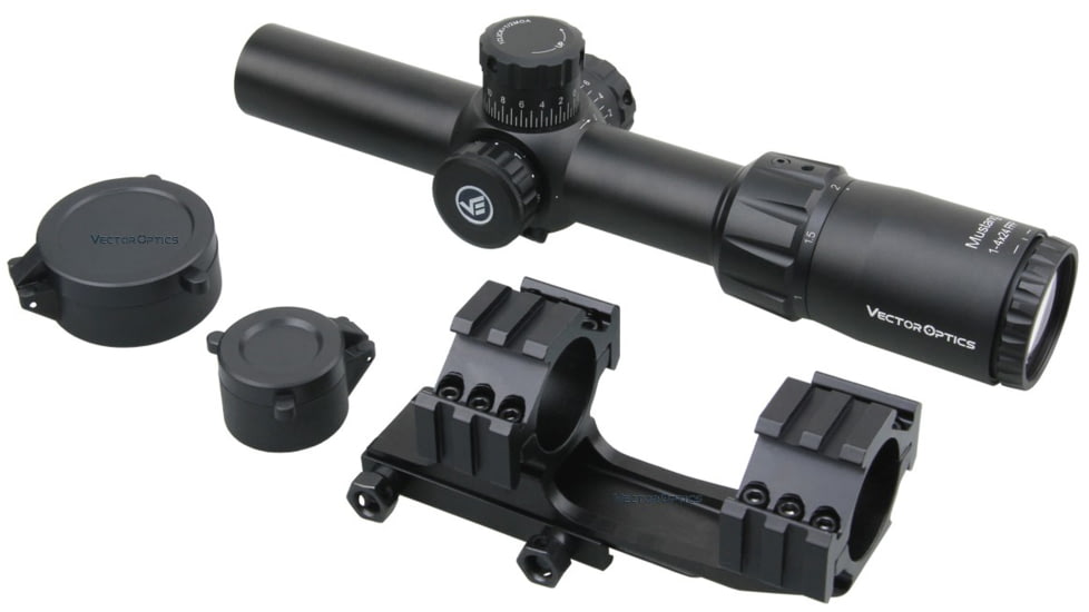 Vector Optics Mustang Rifle Scope, 1-4x24mm, 30mm Tube, FFP, Etched Glass M-4RD Reticle, Matte, Black, SCFF-36