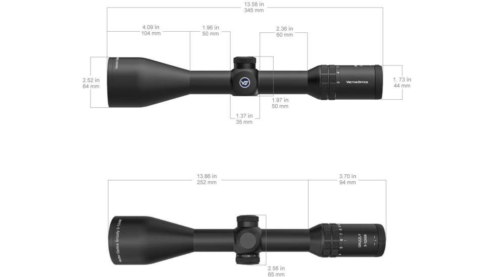 Vector Optics Grizzly Pro 3-12x56i 30mm Tube Fiber Rifle Scope, Second Focal Plane
