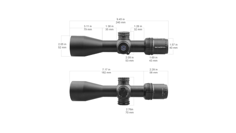 Vector Optics Veyron Rifle Scope, 3-12x44mm, Second Focal Plane, 30mm Tube, MPR-4 Non-Illuminated Reticle, 6061-T6, Black, SCOM-24
