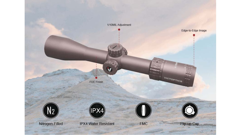 Vector Optics Victoptics S4 Rifle Scope, 4-16x44mm, 30mm Tube, FFP, MDL Wire Reticle, Coyote FDE, Black, OPSL26