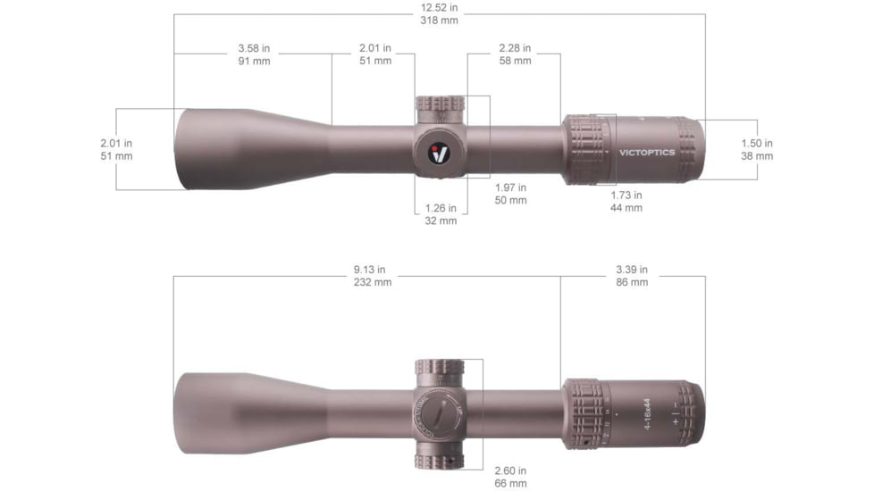Vector Optics Victoptics S4 Rifle Scope, 4-16x44mm, 30mm Tube, FFP, MDL Wire Reticle, Coyote FDE, Black, OPSL26