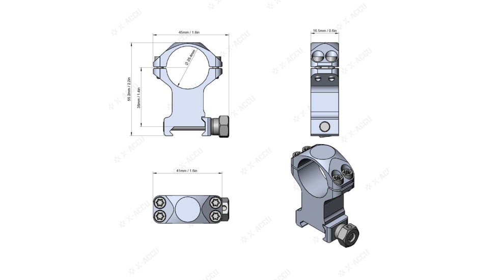 Vector Optics X-Accu 25.4mm Picatinny Rings, 1.4in, Chorme, XASR-2503