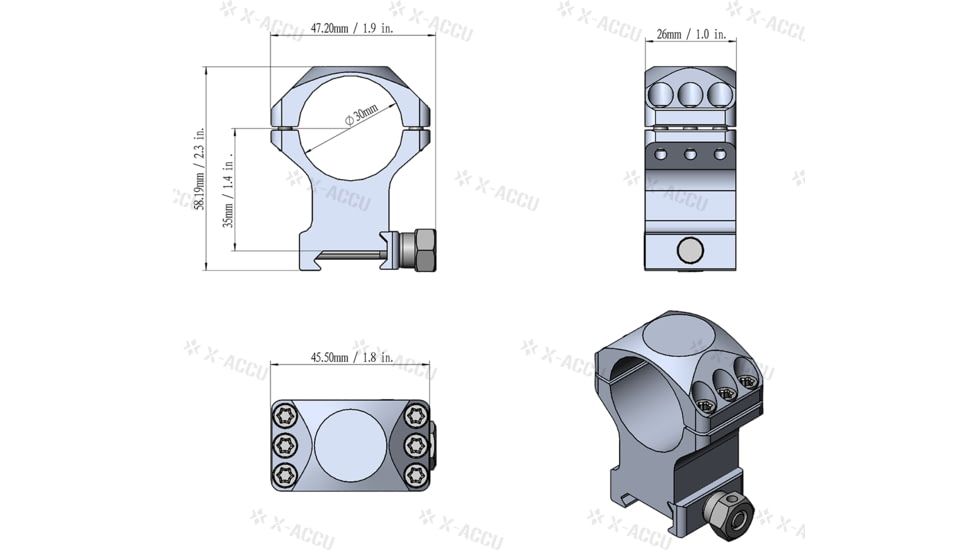 Vector Optics X-Accu 30mm Picatinny Rings, 1.5in, High Profile, Chorme, XASR-3003