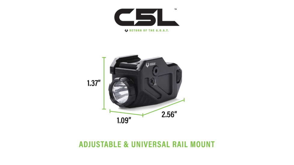 Viridian Weapon Technologies C5L Custom 580 Lumen LED Green Laser Tactical Light w/ INSTANT-ON &amp; SafeCharge Power Bank, Lithium Ion, Black, 930-0058