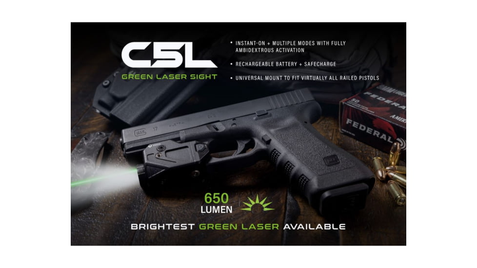 Viridian Weapon Technologies C5L Universal Green Laser and 650 Lumen Tactical Light w/ Rechargeable Battery, INSTANT-ON and SafeCharge Power Bank, FDE, 930-0055