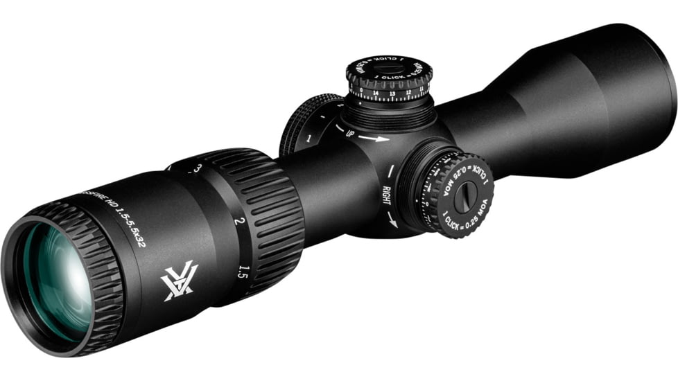 Vortex Crossfire HD 1.5-5.5x32 mm 1 in Tube Riflescope, Second Focal Plane, Illuminated Dead-Hold 2A BDC MOA Scout, Black, 8.7, 11.6oz, CFR-1501I