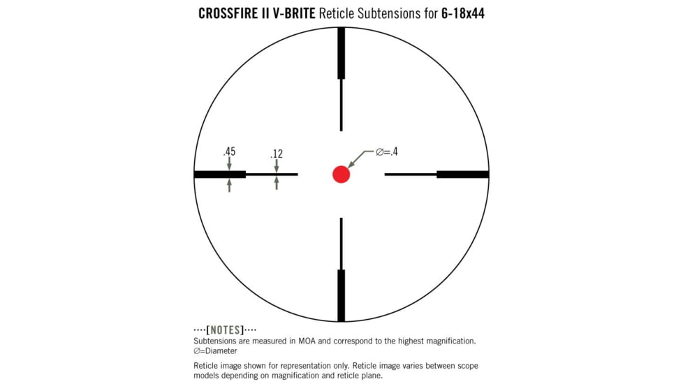 Vortex Crossfire II AO 6-18x44mm Rifle Scope, 1in Tube, Second Focal Plane, Black, Hard Anodized, Red V-Brite Reticle, MOA Adjustment, CF2-31029