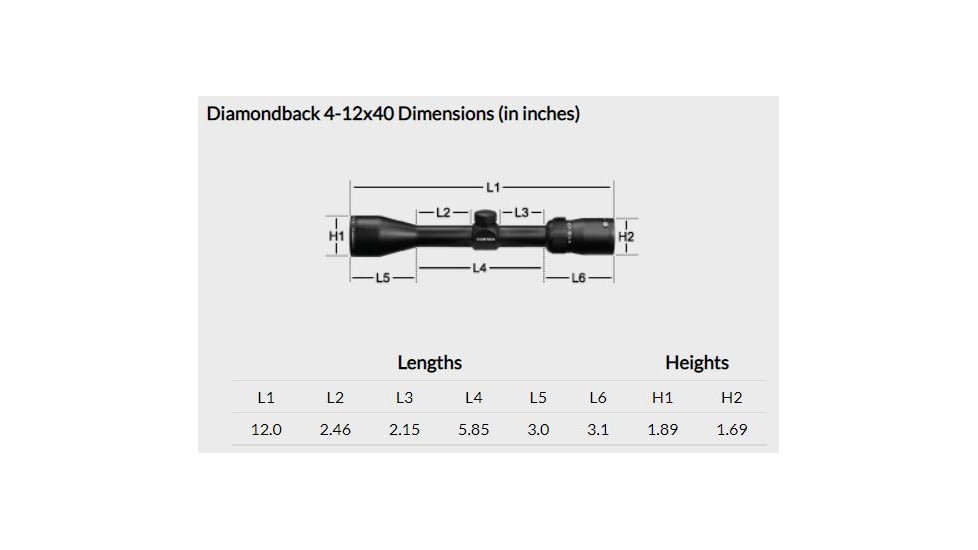 Vortex Diamondback 4-12x40mm Rifle Scope, 1 in Tube, Second Focal Plane, Black, Hard Anodized, Non-Illuminated Dead-Hold BDC Reticle, MOA Adjustment, DBK-04-BDC