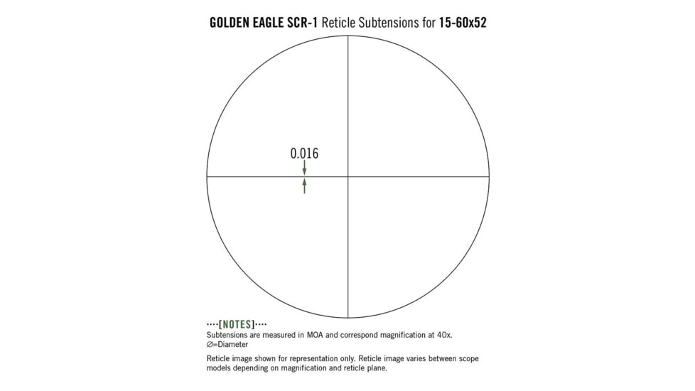 Vortex Golden Eagle 15-60x52mm Rifle Scope, 30mm Tube, Second Focal Plane, Black, Hard Anodized, Non-Illuminated SCR-1 MOA Reticle, MOA Adjustment, TCS-1501