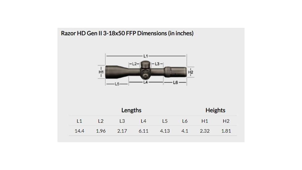Vortex Razor HD Gen II 3-18x50mm Rifle Scope, 34mm Tube, First Focal Plane, Stealth Shadow, Anodized, Red EBR-7C MRAD Reticle, Mil Rad Adjustment, Multi, RZR-31805