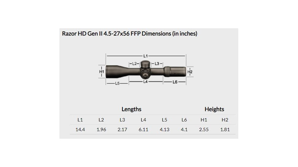 Vortex Razor HD Gen II 4.5-27x56mm Rifle Scope, 34mm Tube, First Focal Plane, Stealth Shadow, Hard Anodized, Red EBR-7C MOA Reticle, MOA Adjustment, Multi, RZR-42707