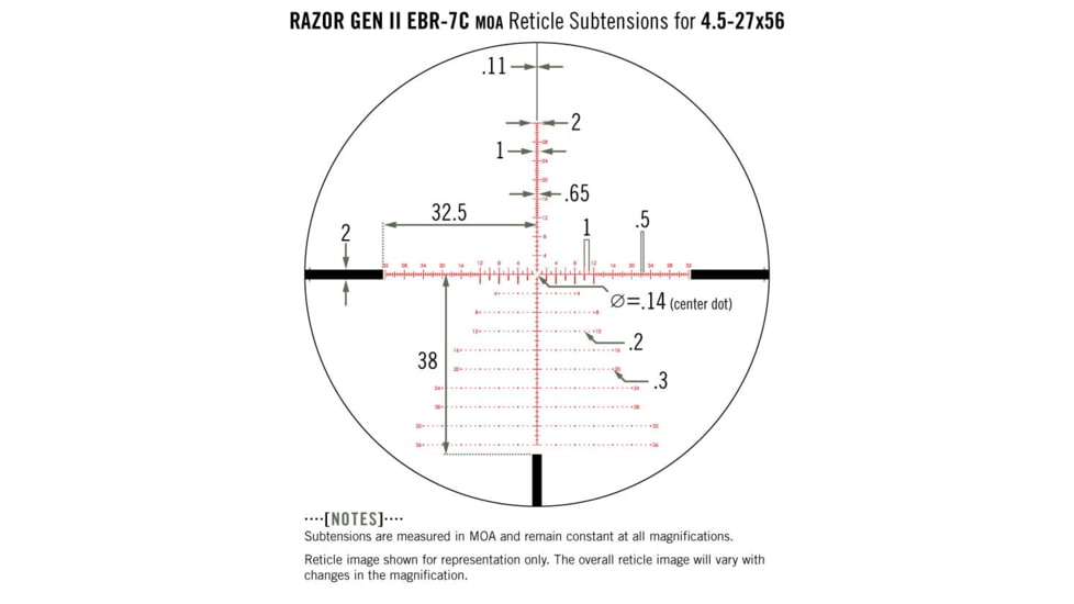 Vortex Razor HD Gen II 4.5-27x56mm Rifle Scope, 34mm Tube, First Focal Plane, Stealth Shadow, Hard Anodized, Red EBR-7C MOA Reticle, MOA Adjustment, Multi, RZR-42707