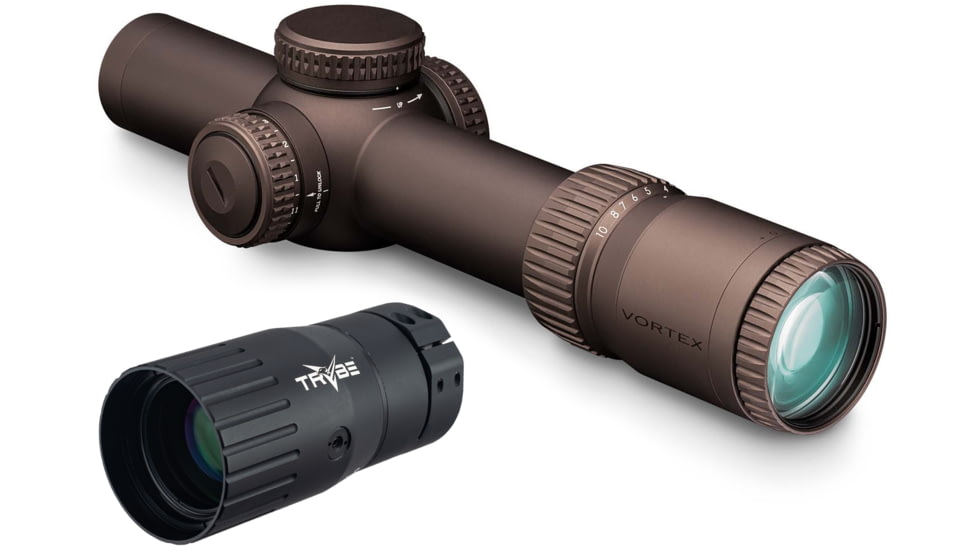 Vortex Razor HD Gen III 1-10x24 mm Rifle Scope, 34 mm Tube, First Focal Plane, Stealth Shadow, Hard Anodized, Red EBR-9 MOA Reticle, MOA Adjustment, w/ TRYBE Optics Enhancer, RZR-11001-KIT1