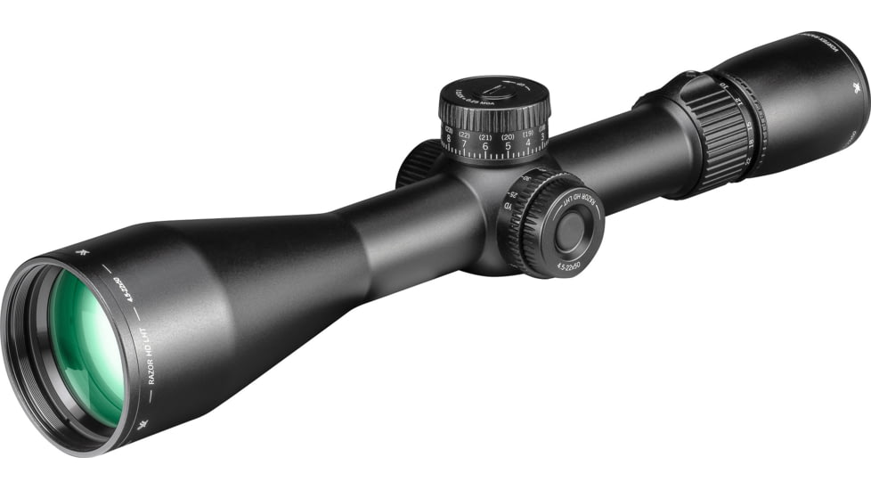 Vortex Razor HD LHT 4.5-22x50 mm Rifle Scope, 30 mm Tube, First Focal Plane, Black, Anodized, Red XLR-2 MOA Reticle, MOA Adjustment, RZR-42201