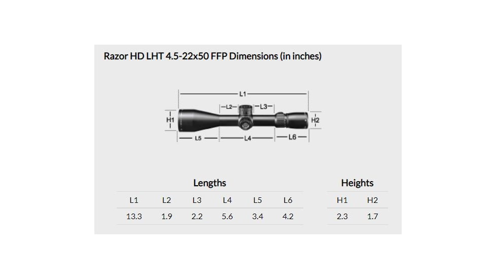 Vortex Razor HD LHT 4.5-22x50mm Rifle Scope, 30mm Tube, First Focal Plane, Black, Anodized, Red XLR-2 MOA Reticle, MOA Adjustment, Full-Size, RZR-42201