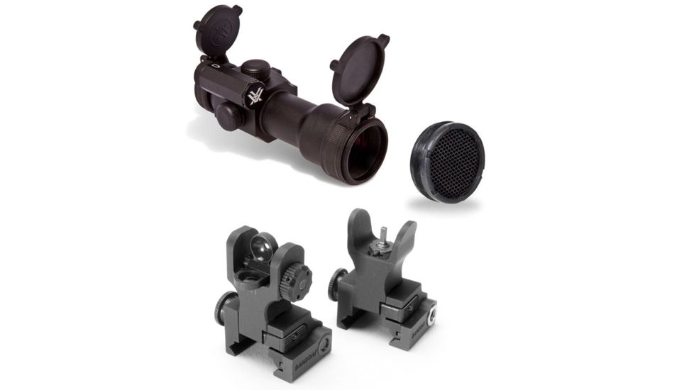Ultimate AR15 Tactical Set Up Kit - Vortex StrikeFire Red/Green Dot Sight w/ High Rings, KillFlash AntiGlare Cover and Samson A2 Front and Rear Fold Sights