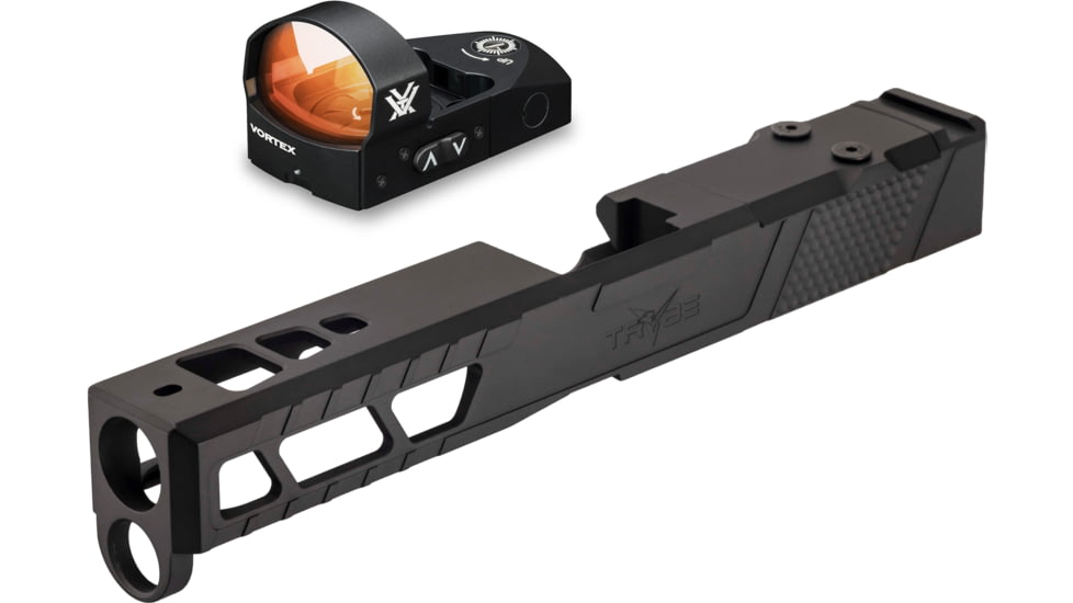 Vortex Venom Red Dot Sight, 1x26.5mm, 3 MOA Dot Reticle, Black and TRYBE Defense Pistol Slide, Glock 19, Gen 5, Venom Cut, Version 2, Black Cerakote